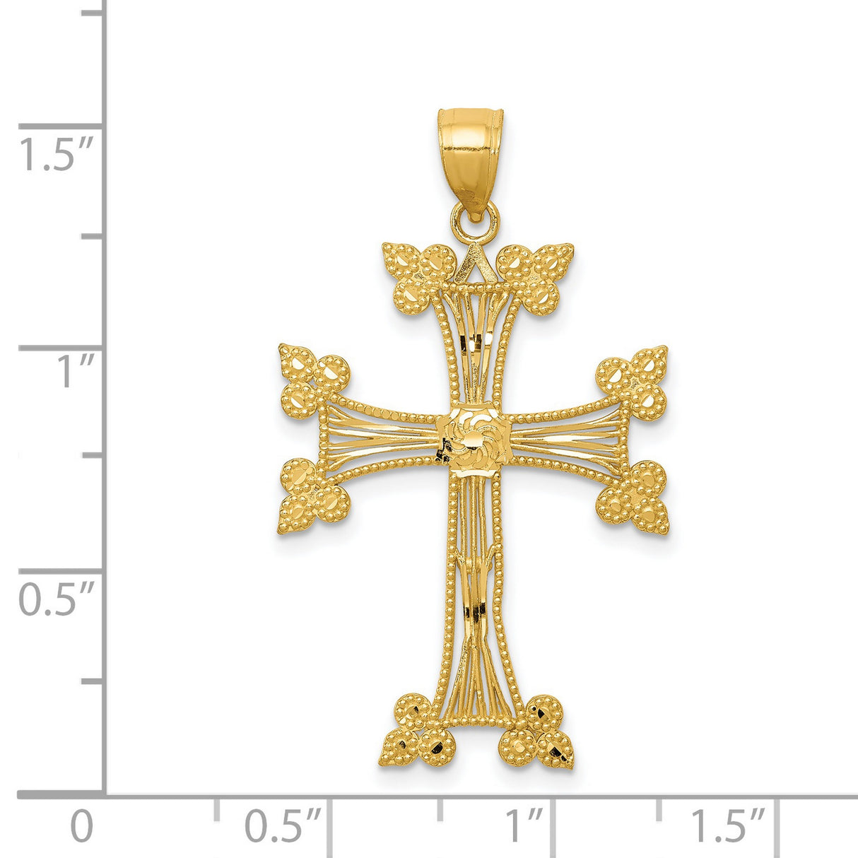 14k Yellow Gold Armenian Cross Pendant with Filigree Beaded Edge Design
