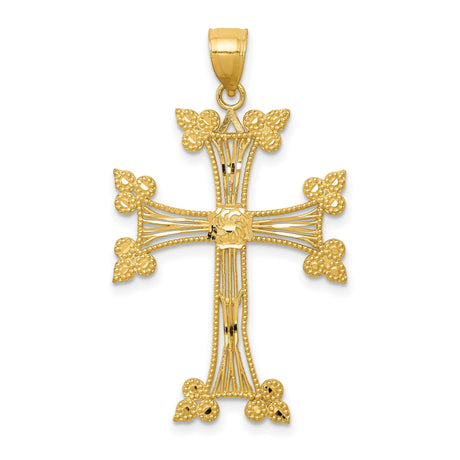 14k Yellow Gold Armenian Cross Pendant with Filigree Beaded Edge Design