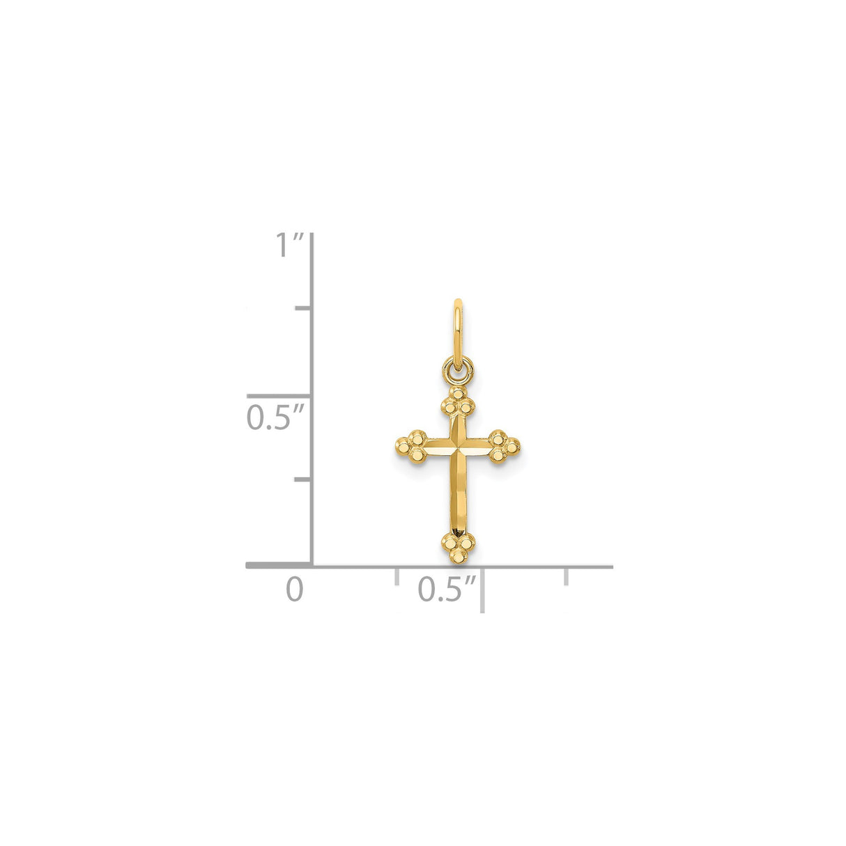 14k Yellow Gold Cross Pendant with Budded Trefoil Design, Polished Religious Charm