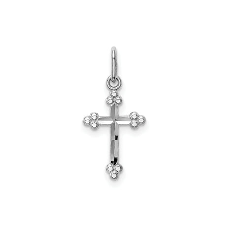 14k White Gold Budded Cross Pendant, Polished Religious Jewelry for Men and Women