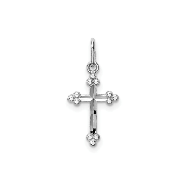 14k White Gold Budded Cross Pendant, Polished Religious Jewelry for Men and Women