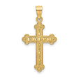 14k Yellow Gold Budded Cross Pendant with Satin and Polished Finish and Milgrain Detail