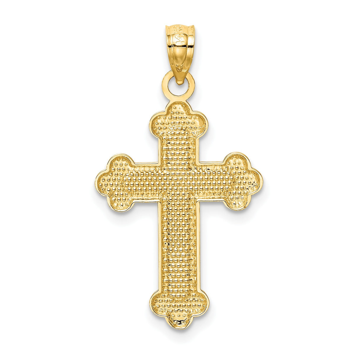 14k Yellow Gold Budded Cross Pendant with Satin Finish and Polished Edges