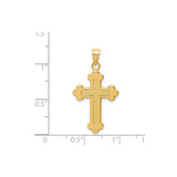 14k Yellow Gold Budded Cross Pendant with Satin Finish and Polished Edges