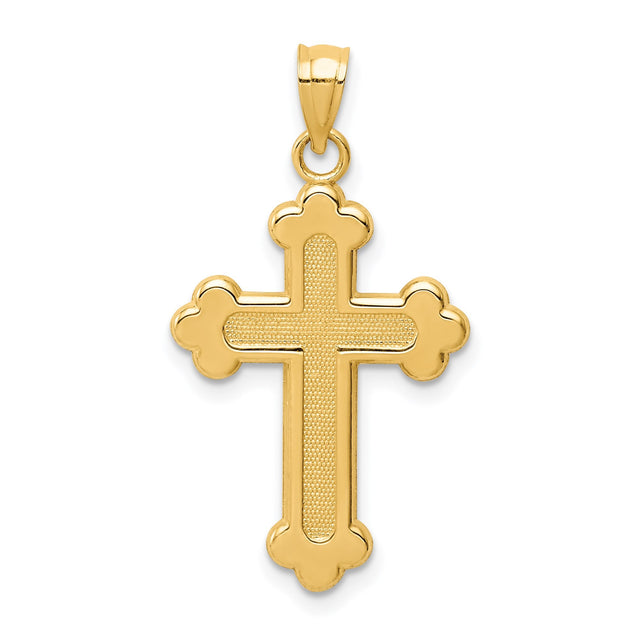 14k Yellow Gold Budded Cross Pendant with Satin Finish and Polished Edges