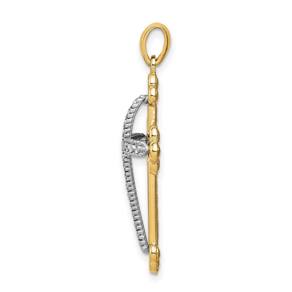 Accented Polished Budded Cross Charm Pendant in Real 14k Multi-Tone Gold