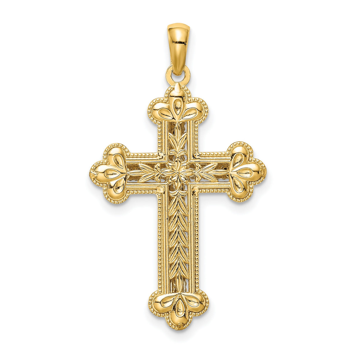 Accented Polished Budded Cross Charm Pendant in Real 14k Multi-Tone Gold
