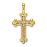 Accented Polished Budded Cross Charm Pendant in Real 14k Multi-Tone Gold