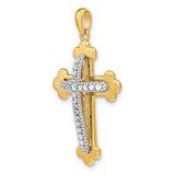 Accented Polished Budded Cross Charm Pendant in Real 14k Multi-Tone Gold