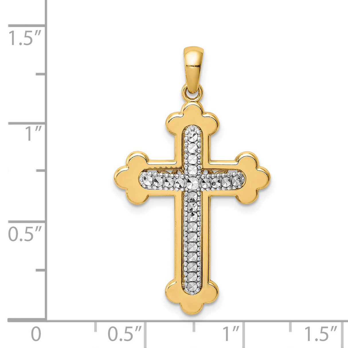 Accented Polished Budded Cross Charm Pendant in Real 14k Multi-Tone Gold