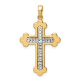 Accented Polished Budded Cross Charm Pendant in Real 14k Multi-Tone Gold