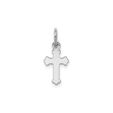 14k White Gold Cross Pendant with Fleur De Lis, Floral Design, Polished Religious Charm