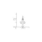14k White Gold Cross Pendant with Fleur De Lis, Floral Design, Polished Religious Charm