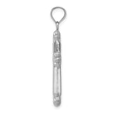 14k White Gold Reversible Fleur Cross Pendant with Diamond Cut Design and Mirror Finish