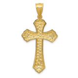 14k Yellow Gold Budded Cross Pendant with Mosaic Texture and Scalloped Tips