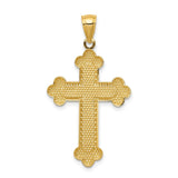 14k Yellow Gold Cross Pendant with Polished and Satin Finish, Fleur de Lis Design