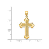 14k Yellow Gold Cross Pendant with Polished and Satin Finish, Fleur de Lis Design