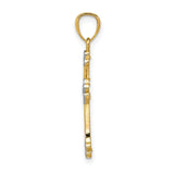 Accented Filigree Fleur De Lis Cross Charm Pendant in Real 14k Multi-Tone Gold