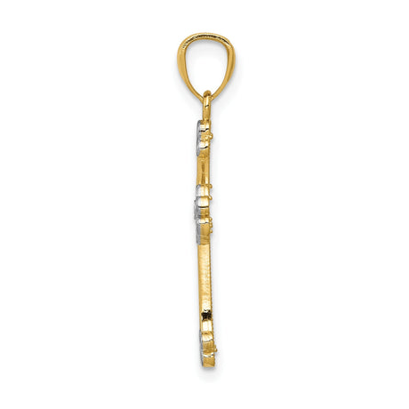 14k Multi-Tone Gold Fleur Cross Pendant with Filigree and Beaded Edge Design