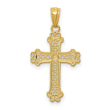 Accented Filigree Fleur De Lis Cross Charm Pendant in Real 14k Multi-Tone Gold