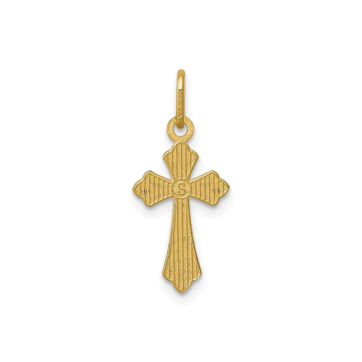 14k Yellow Gold Cross Pendant with Polished Fleur de Lis Design for Men and Women