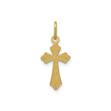 14k Yellow Gold Cross Pendant with Polished Fleur de Lis Design for Men and Women