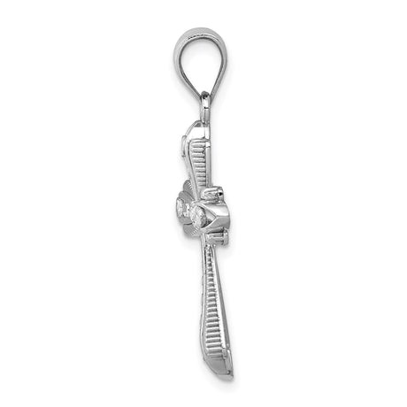 14k White Gold Fleur De Lis Cross Pendant, Polished Finish, Vintage Religious Design