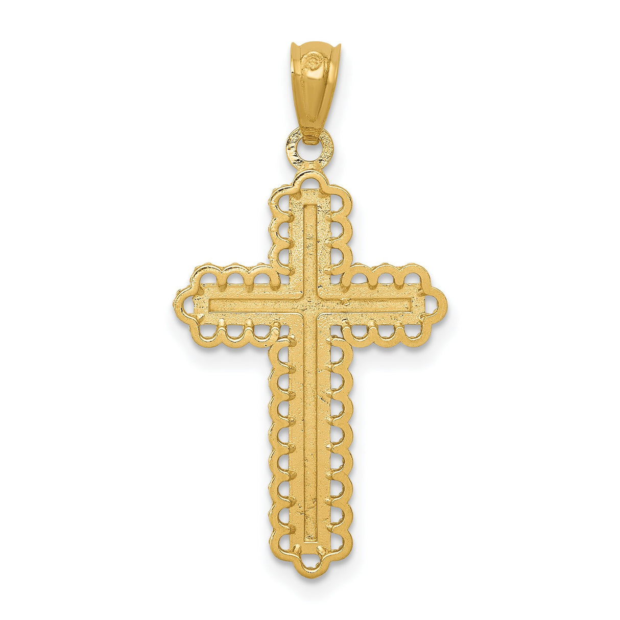 Budded Cross With Rhodium Accented Latin Cross Charm Pendant in Real 14k Multi-Tone Gold