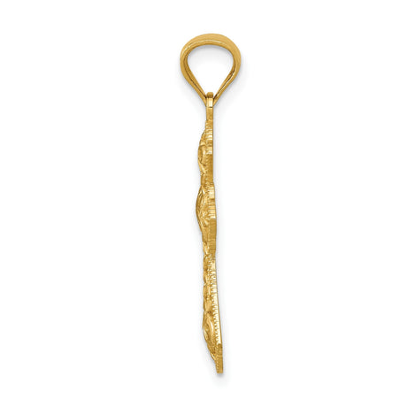 14k Yellow Gold Fleur De Lis Cross Pendant with Filigree Detail, Vintage Religious Charm