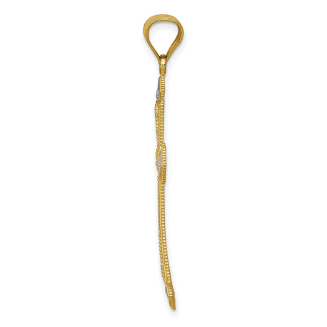 14k Multi-Tone Gold Cross Pendant with Rhodium Accents and Openwork Lattice Design