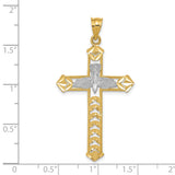 Passion Cross With Rhodium Dove Charm Pendant in Real 14k Multi-Tone Gold