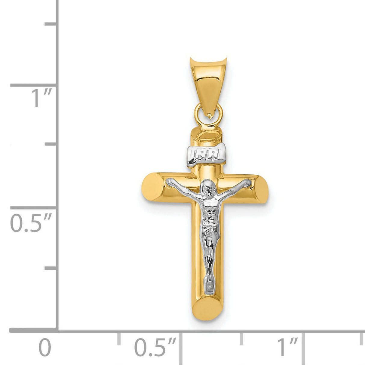 Polished INRI Latin Crucifix With Angled Tips Charm Pendant in Real 14k Multi-Tone Gold