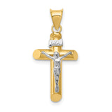 Polished INRI Latin Crucifix With Angled Tips Charm Pendant in Real 14k Multi-Tone Gold