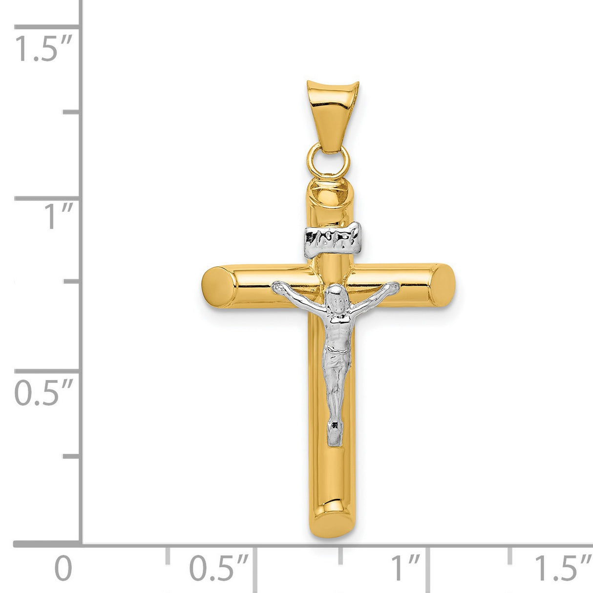 Polished INRI Latin Crucifix With Shaved Tips Charm Pendant in Real 14k Multi-Tone Gold