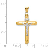 Polished INRI Latin Crucifix With Shaved Tips Charm Pendant in Real 14k Multi-Tone Gold