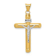 Polished INRI Latin Crucifix With Shaved Tips Charm Pendant in Real 14k Multi-Tone Gold