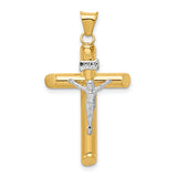 Polished INRI Latin Crucifix With Shaved Tips Charm Pendant in Real 14k Multi-Tone Gold
