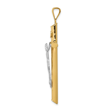 14k Two-Tone Gold Latin Crucifix Cross Pendant with INRI and White Jesus Figure