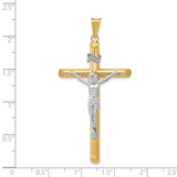 Polished INRI Latin Crucifix With Shaved Tips Charm Pendant in Real 14k Multi-Tone Gold