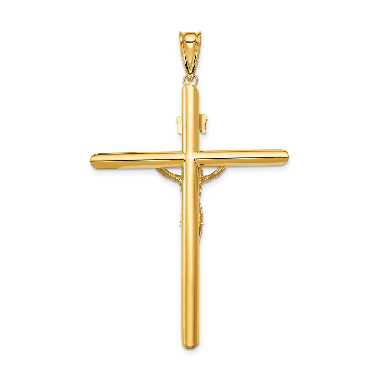 Polished INRI Latin Crucifix With Angled Tips Charm Pendant in Real 14k Multi-Tone Gold