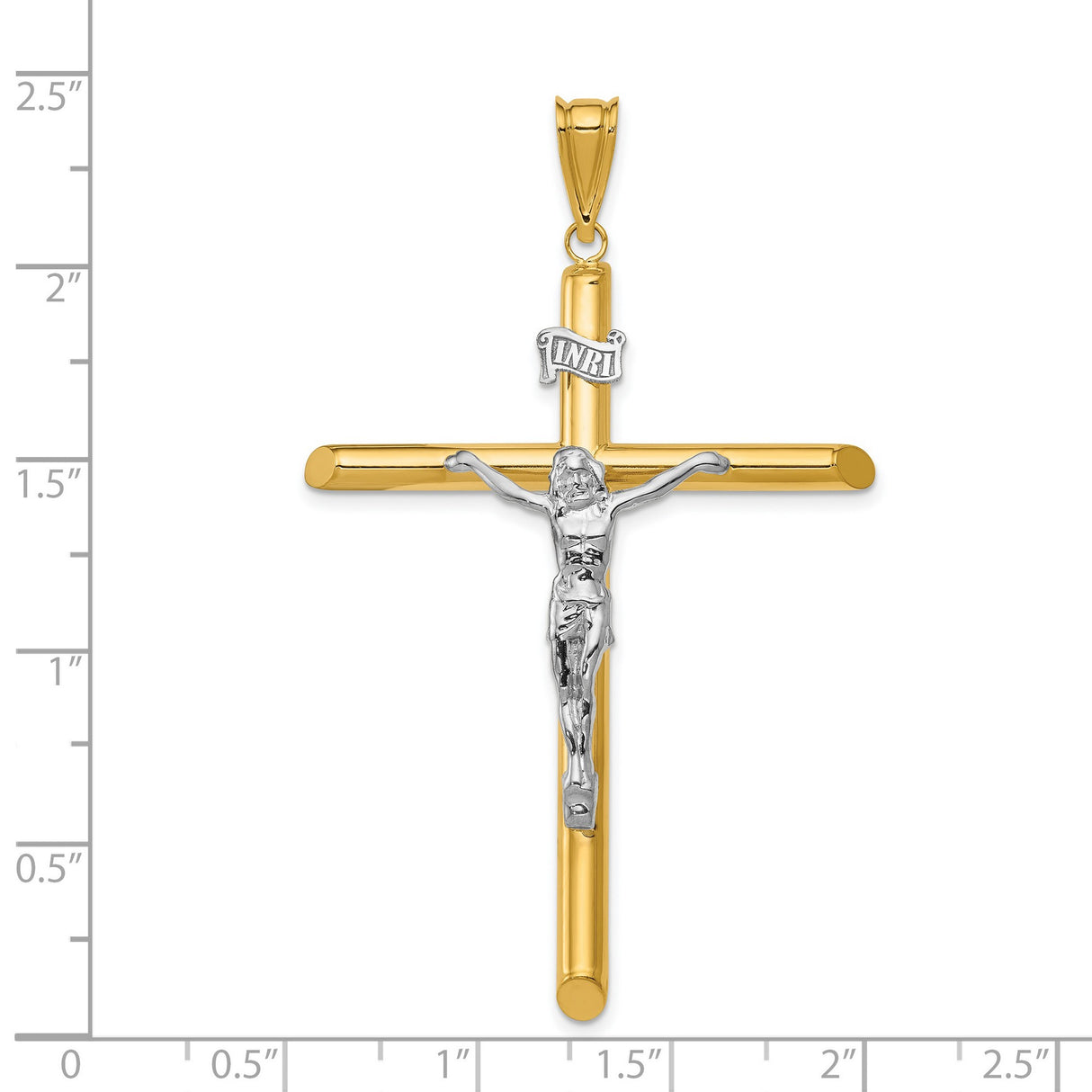 Polished INRI Latin Crucifix With Angled Tips Charm Pendant in Real 14k Multi-Tone Gold