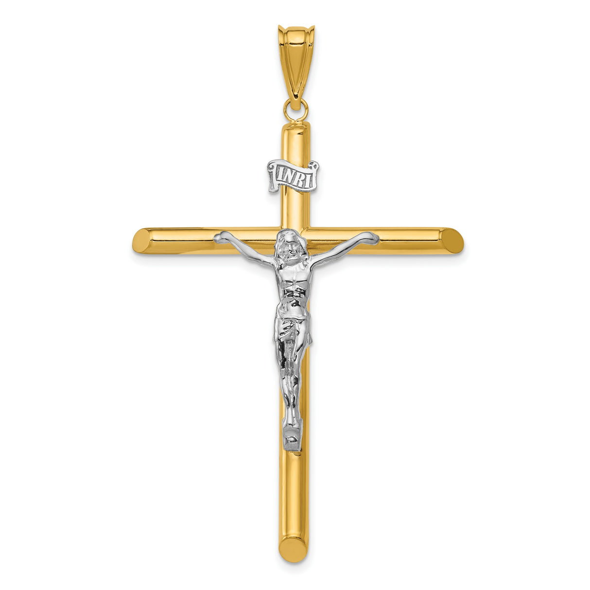 Polished INRI Latin Crucifix With Angled Tips Charm Pendant in Real 14k Multi-Tone Gold