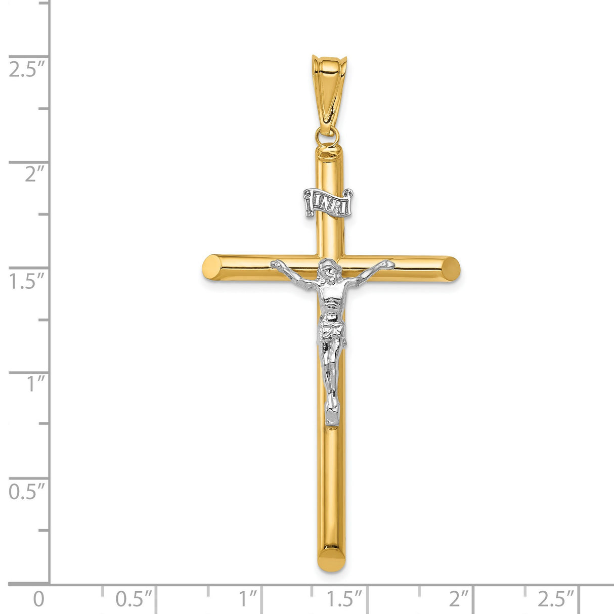 Polished INRI Latin Crucifix With Angled Tips Charm Pendant in Real 14k Multi-Tone Gold