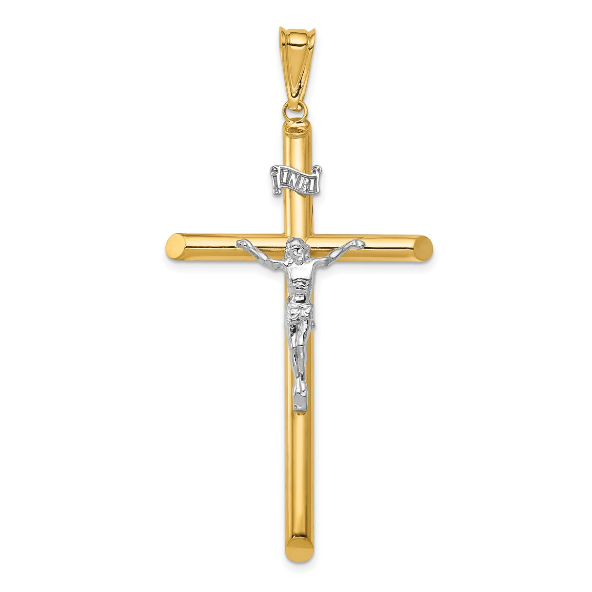 Polished INRI Latin Crucifix With Angled Tips Charm Pendant in Real 14k Multi-Tone Gold