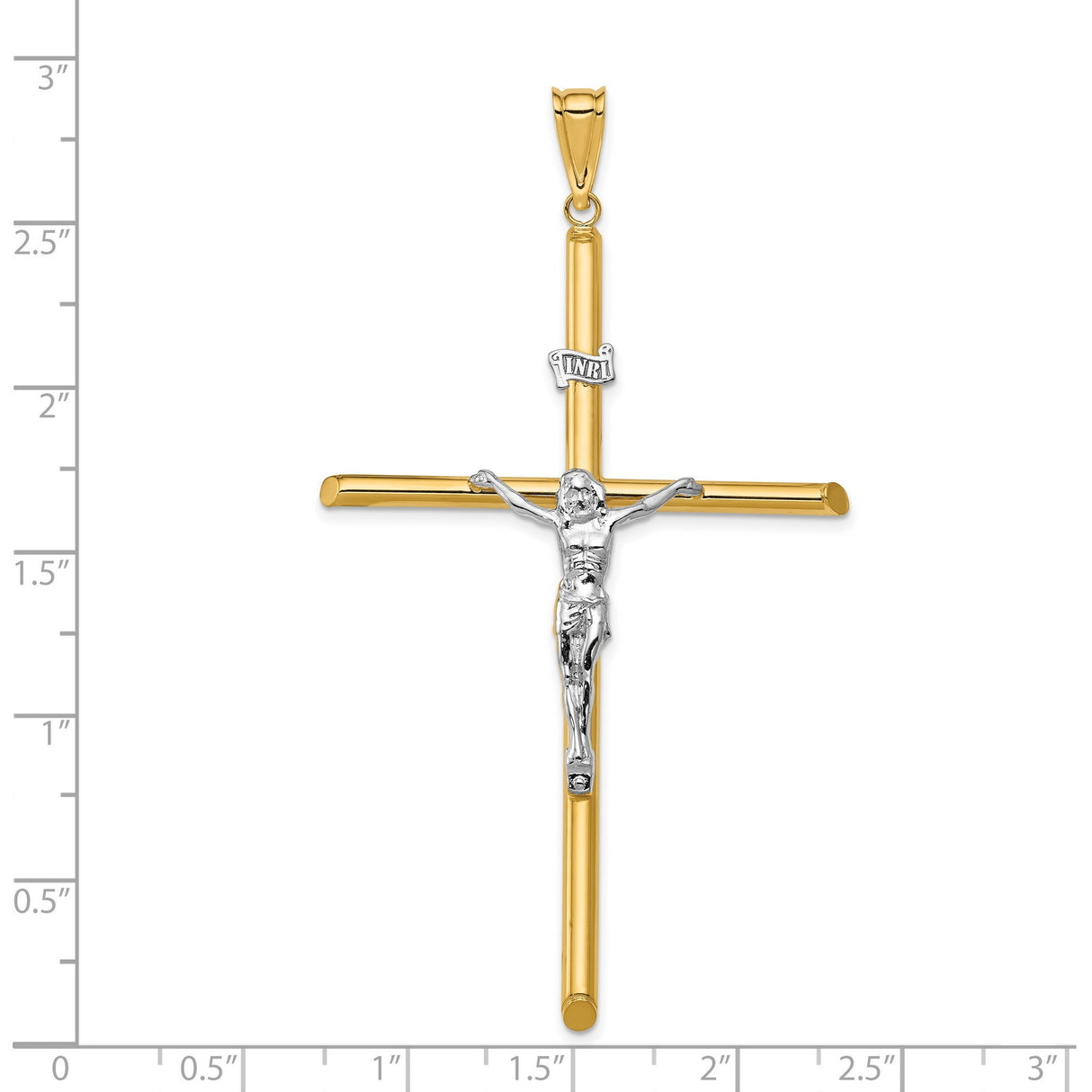 Polished INRI Latin Crucifix With Shaved Tips Charm Pendant in Real 14k Multi-Tone Gold