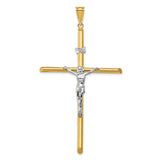 Polished INRI Latin Crucifix With Shaved Tips Charm Pendant in Real 14k Multi-Tone Gold