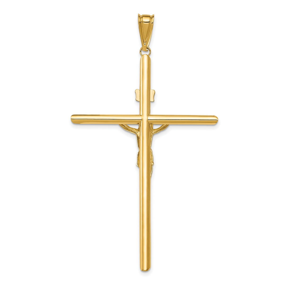Polished INRI Latin Crucifix With Angled Tips Charm Pendant in Real 14k Multi-Tone Gold