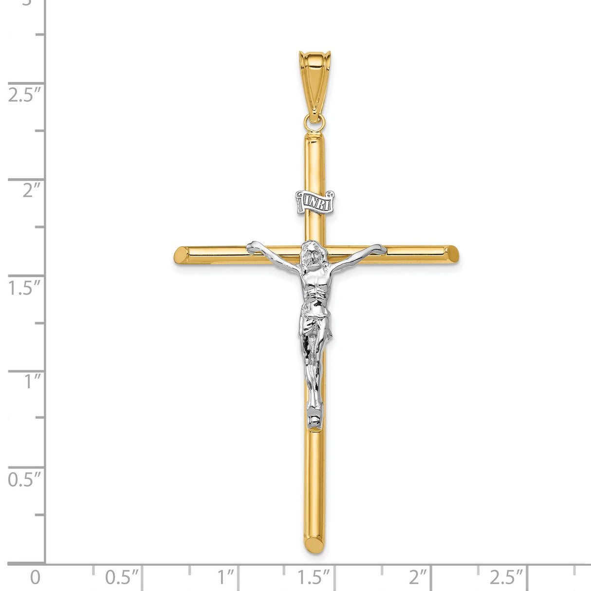 Polished INRI Latin Crucifix With Angled Tips Charm Pendant in Real 14k Multi-Tone Gold