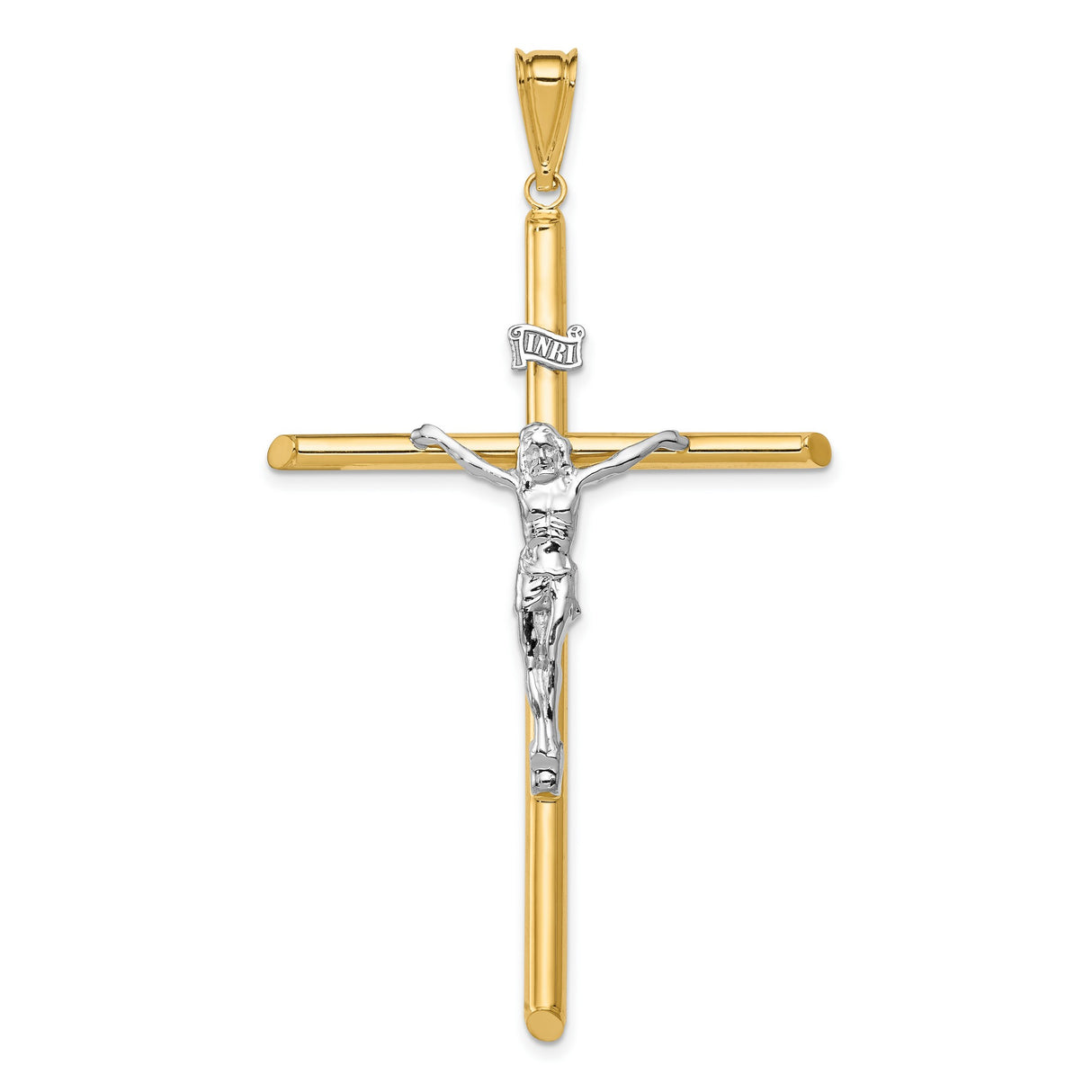Polished INRI Latin Crucifix With Angled Tips Charm Pendant in Real 14k Multi-Tone Gold