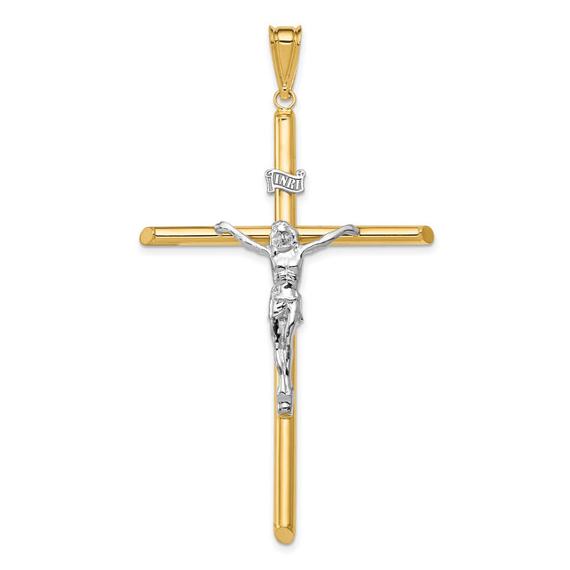 Polished INRI Latin Crucifix With Angled Tips Charm Pendant in Real 14k Multi-Tone Gold